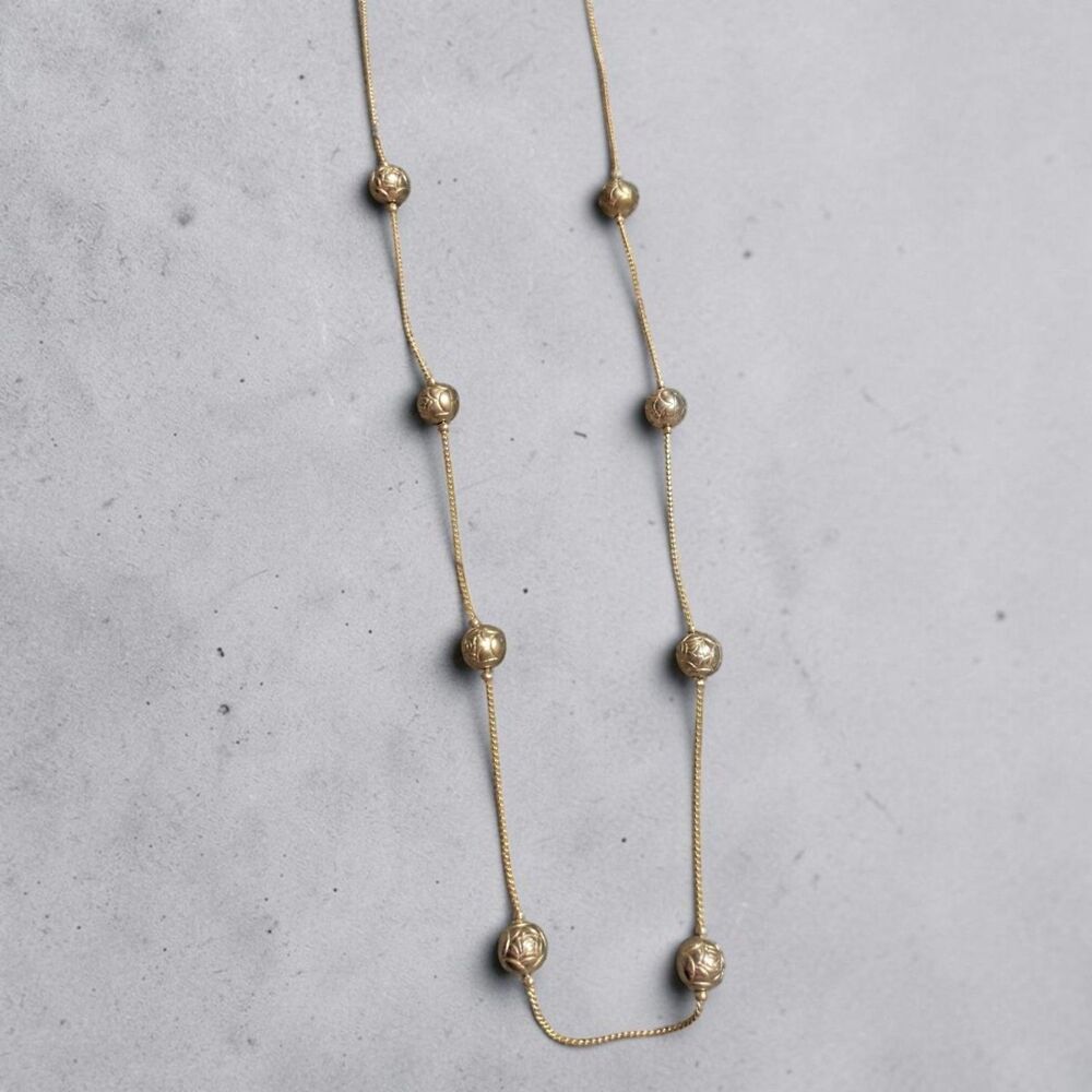 Vintage Gold Tone Station Bead Necklace, Minimalist Layering Necklace - Picture 3 of 6